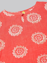 Women Coral Orange Beige Screen Printed Straight Kurta